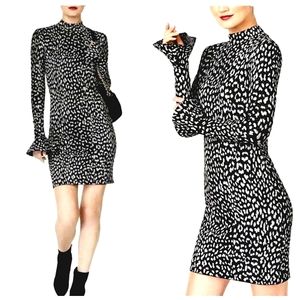 Nwot Michael Michael Kors Leopard Black/Silver Long Sleeve Bell  Sweater…